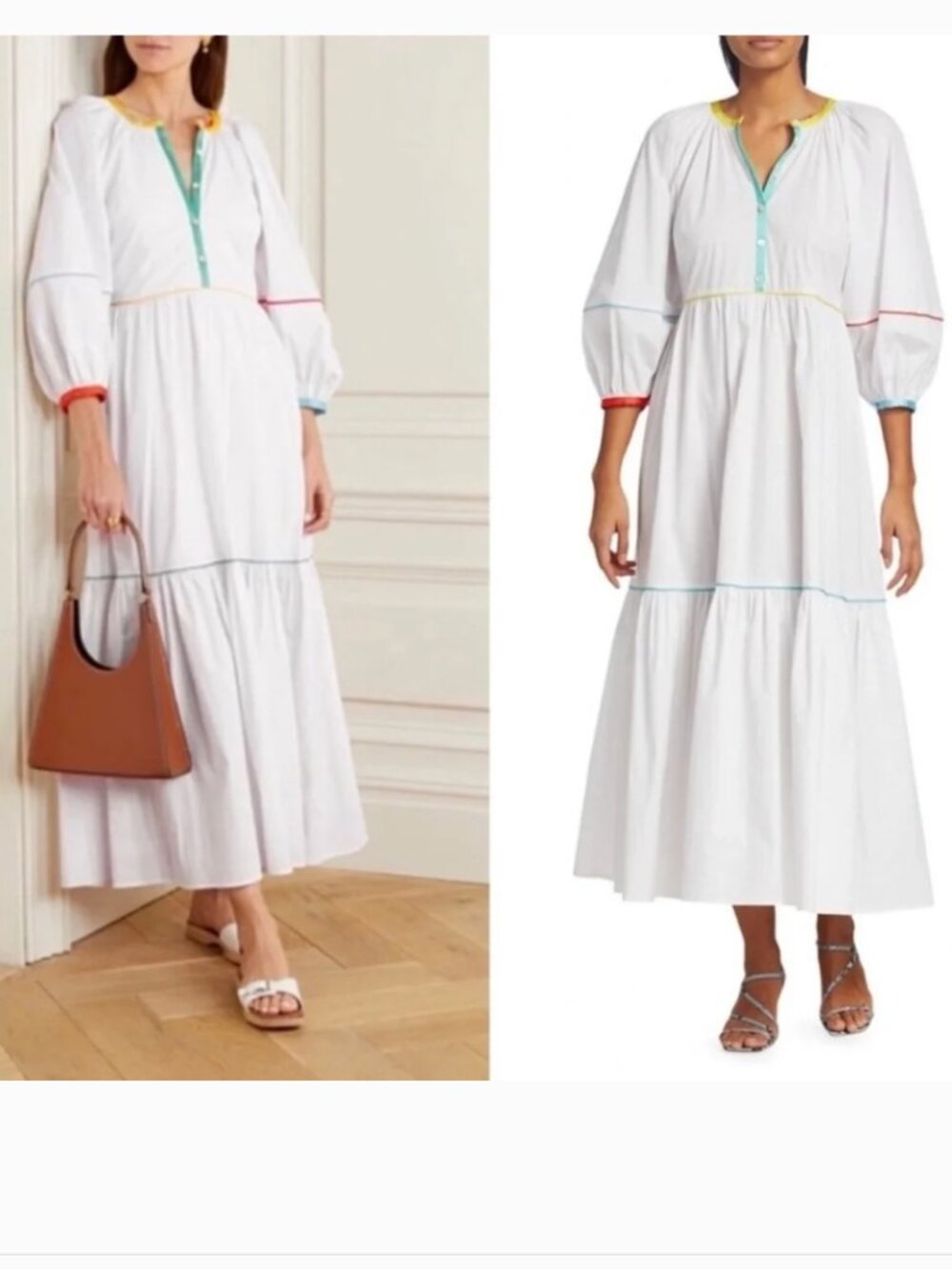 STAUD White Dress with Pink Trim